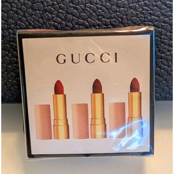 Last Price! RARE, New GUCCI Mini Matte Lipstick Trio Set Goldie Red Janet Rust - Picture 3 of 5